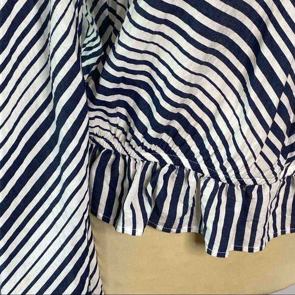 Express Navy Striped Keyhole Back Blouse - Picture 7 of 12